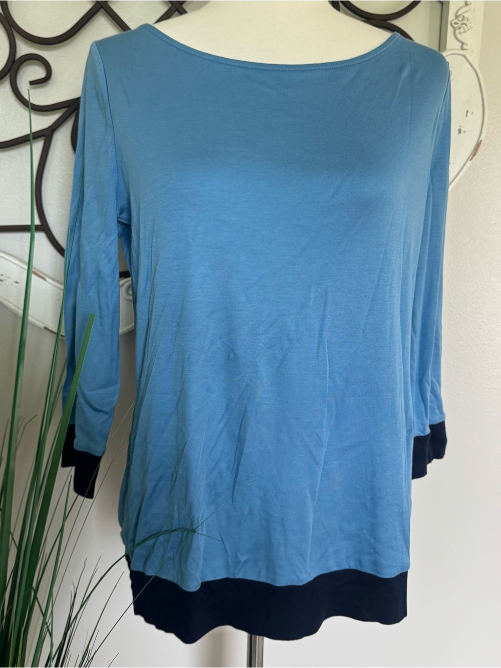 NWT TALBOTS Size Large Blue 3/4 Sleeve Blouse Top